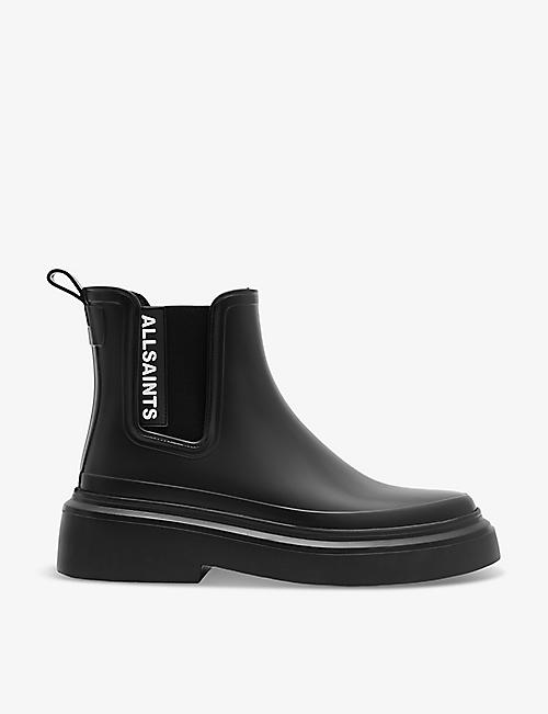 ALLSAINTS: Hetty logo-print rubber ankle boots