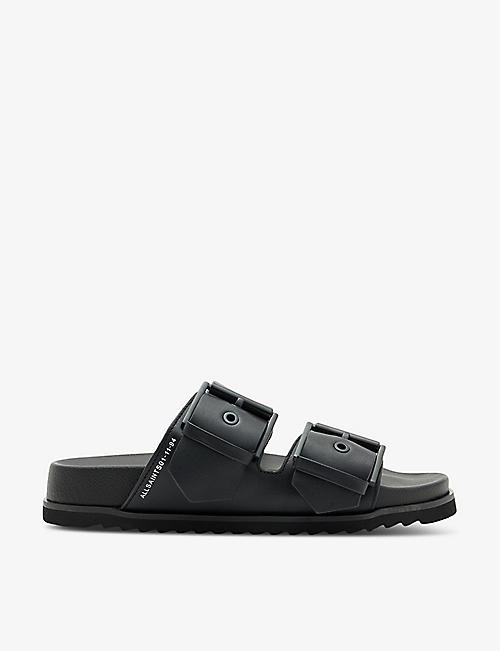 ALLSAINTS: Sian logo-embossed leather flat sandals