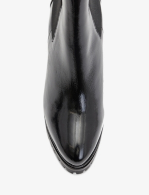 Shop Allsaints Women's Black Sarris Block-heel Patent-leather Ankle Boots