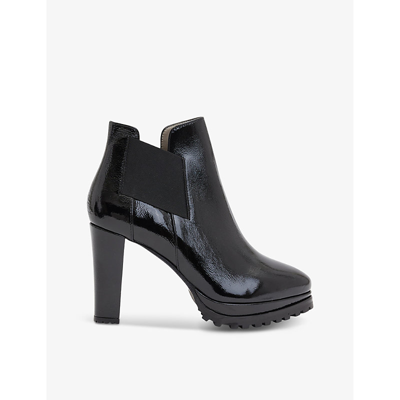 Allsaints Womens Black Sarris Block-heel Patent-leather Ankle Boots
