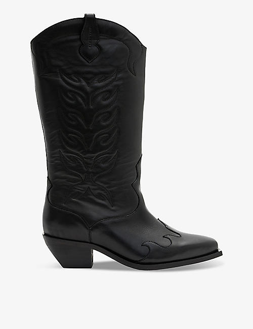 ALLSAINTS: Dolly embroidered-stitch leather Western boots