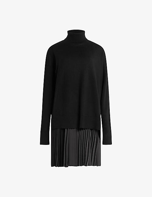 ALLSAINTS: Flora 2-In-1 pleated wool and woven mini dress