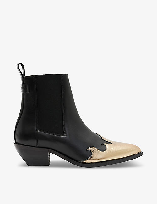 ALLSAINTS: Dellaware contrast-stitch metallic leather ankle boots