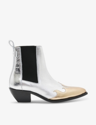 ALLSAINTS: Dellaware contrast-stitch metallic leather ankle boots