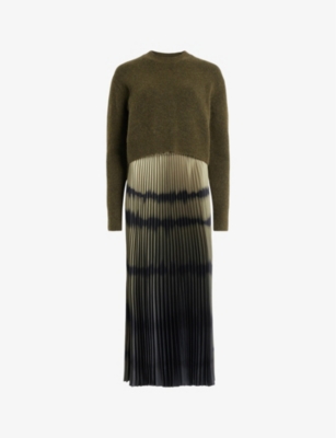 ALLSAINTS: Curtis knitted jumper and ombre recycled-polyester midi dress