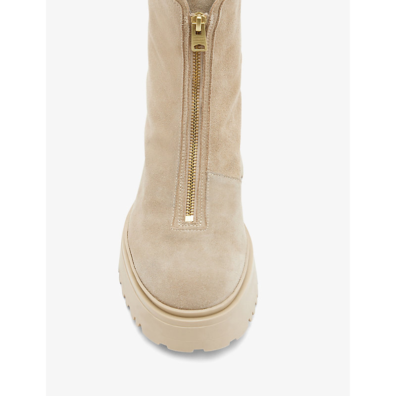 Shop Allsaints Womens Sand Brown Ophelia Embossed-logo Suede Ankle Boots