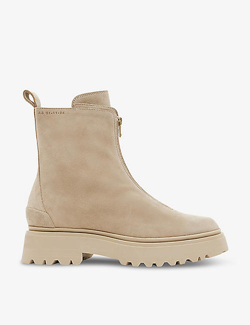 ALLSAINTS: Ophelia embossed-logo suede ankle boots