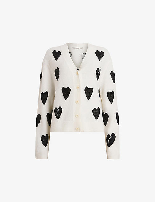 ALLSAINTS: Amora heart-motif long-sleeve wool and alpaca-blend cardigan