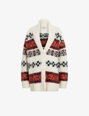 ALLSAINTS ALLSAINTS WOMEN'S CHALK WHITE/RE BILLY FAIR-ISLE WOOL AND ALPACA-BLEND CARDIGAN