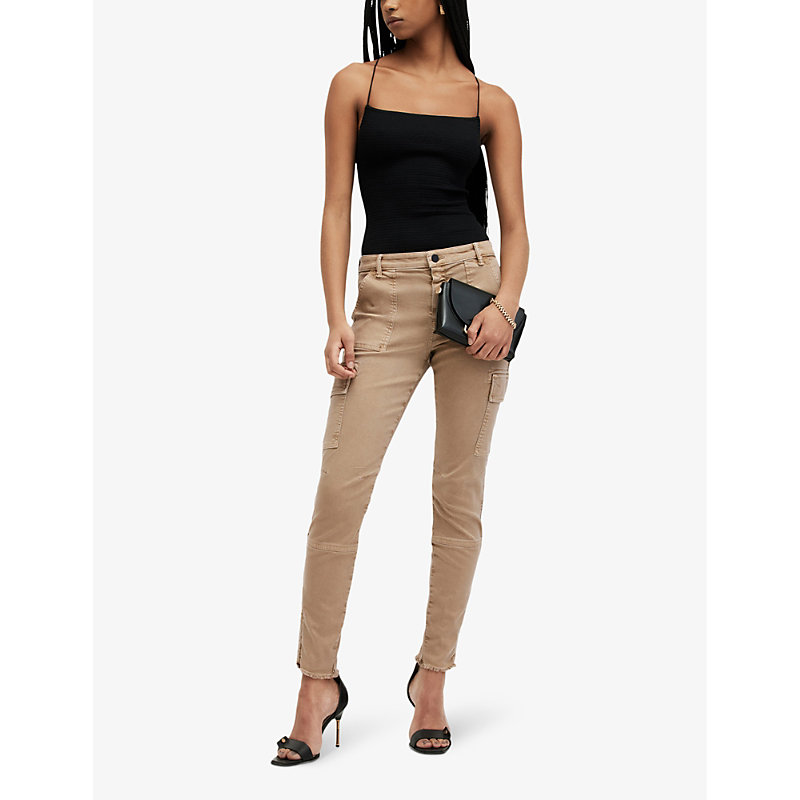 Shop Allsaints Duran Mid-rise Skinny Stretch-cargo Jeans In Camel Brown