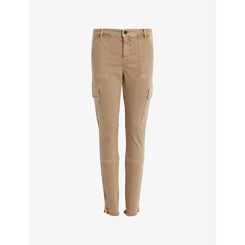 Shop Allsaints Women's Camel Brown Duran Mid-rise Skinny Stretch-cargo Jeans
