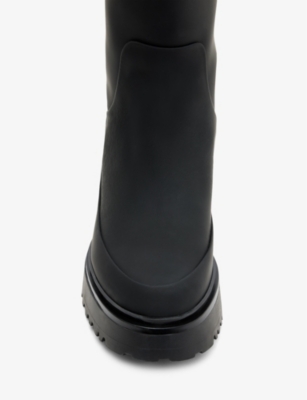 Shop Allsaints Women's Black Octavia Logo-print Rubber Knee-high Boots
