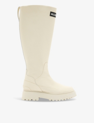 Shop Allsaints Octavia Logo-print Rubber Knee-high Boots In Off White