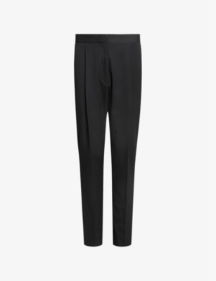 Allsaints Womens Black Nellie Pleated Tapered-leg Mid-rise Stretch-woven Trousers