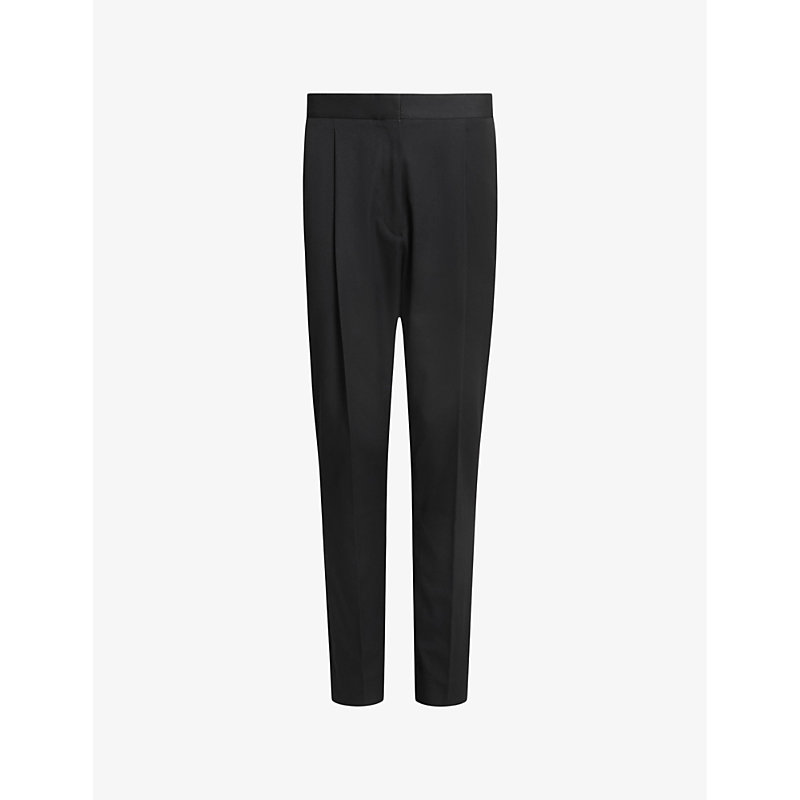 Allsaints Womens Black Nellie Pleated Tapered-leg Mid-rise Stretch-woven Trousers