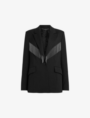 ALLSAINTS: Franky chain-embellished relaxed-fit stretch recycled-polyester blazer