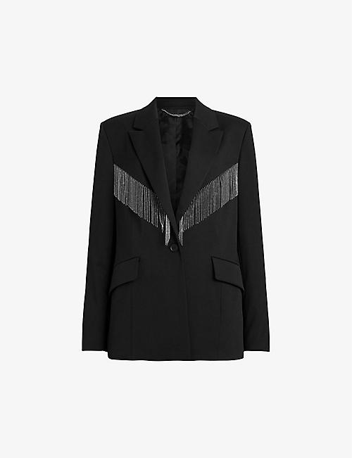 ALLSAINTS: Franky chain-embellished relaxed-fit stretch recycled-polyester blazer