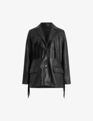 ALLSAINTS: Corina tassel-embellished regular-fit leather blazer
