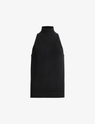 Allsaints Connie Merino Wool Roll Neck Top In Black