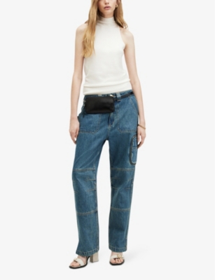 Allsaints Connie Merino Wool Roll Neck Top In Chalk White