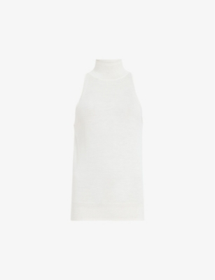 Allsaints Connie Merino Wool Roll Neck Top In Chalk White