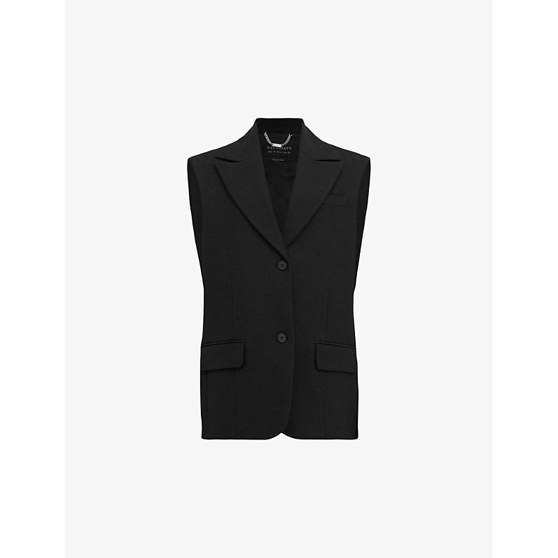 Shop Allsaints Sammey Relaxed-fit Single-breasted Stretch-woven Waistcoat In Charcoal Grey