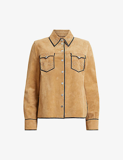 ALLSAINTS: Karlson lea stud-embellished relaxed-fit suede shirt