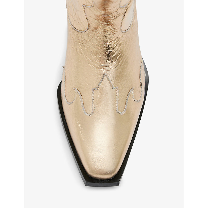 Shop Allsaints Women's Metallic Gold Dolly Western-embroidered Leather Ankle Boots