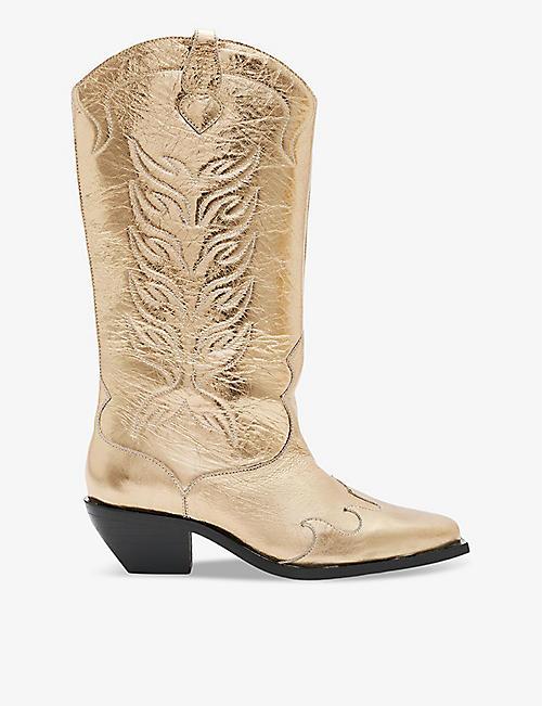 ALLSAINTS: Dolly western-embroidered leather ankle boots