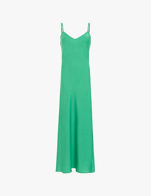 ALLSAINTS: Bryony V-neck bias-cut recycled-polyester midi dress
