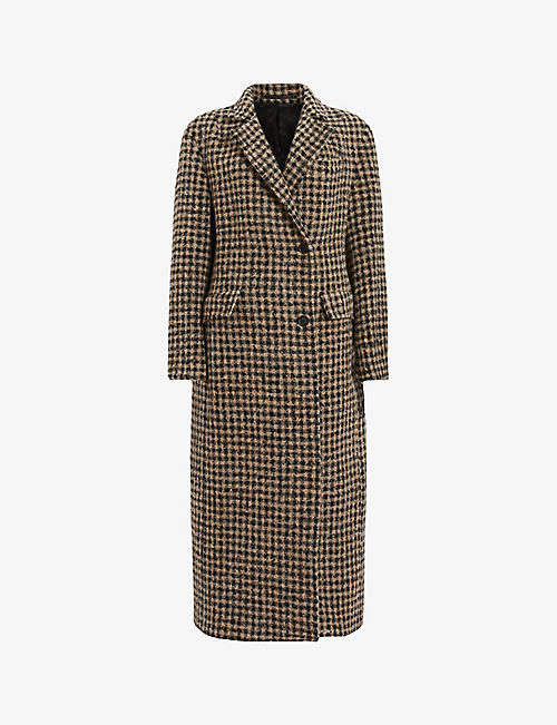 ALLSAINTS: James check-pattern boucle coat