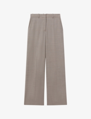 Reiss Oatmeal Wool Blend Wide Leg Suit Trousers In Oatmeal