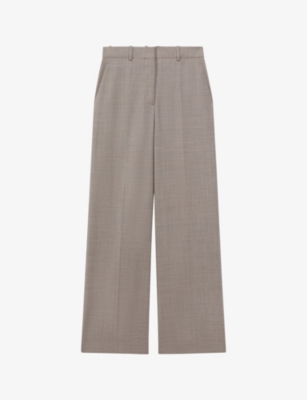 Shop Reiss Women's Oatmeal Hazel High-rise Wide-leg Stretch-wool Trousers