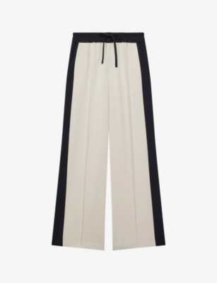 Reiss Womens Cream May Elasticated-waist Side-stripe Woven Trousers