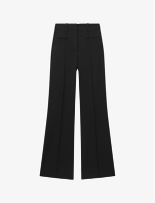 Reiss Womens Black Claude Pinched-seam Flared-leg High-rise Stretch-woven Trousers