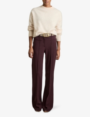 Reiss Womens Claude Pinched-seam Flared-leg High-rise Stretch-woven Trousers Burgundy In Burgundy