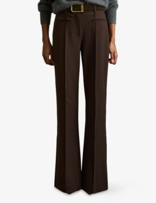 Reiss Womens  Claude Pinched-seam Flared-leg High-rise Stretch-woven Trousers In Chocolate Brown