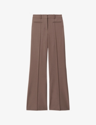 Reiss Womens Mink Neutral Claude Pinched-seam Flared-leg High-rise Stretch-woven Trousers In Mink Neutral
