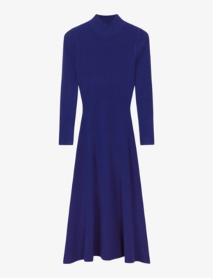 Reiss Chrissy - Blue Knitted Bodycon Midi Dress, L