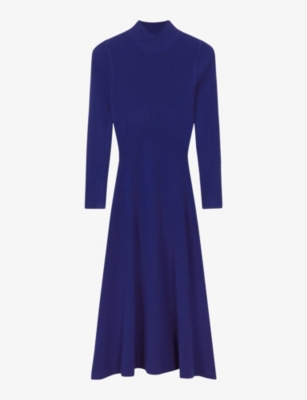Reiss Womens Blue Chrissy Ribbed Knitted Midi Dress In Blue