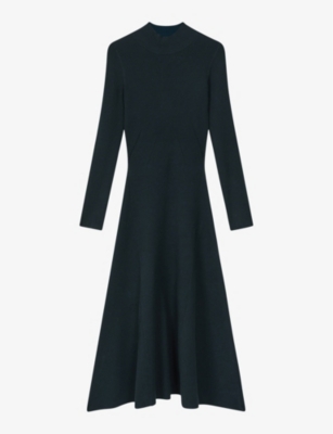 Reiss Womens Teal Chrissy Ribbed Knitted Midi Dress