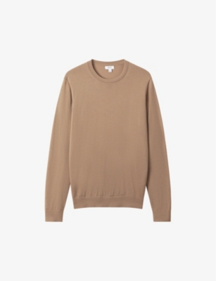 Reiss Wessex Crew-neck Long-sleeve Merino-wool Jumper In Brown