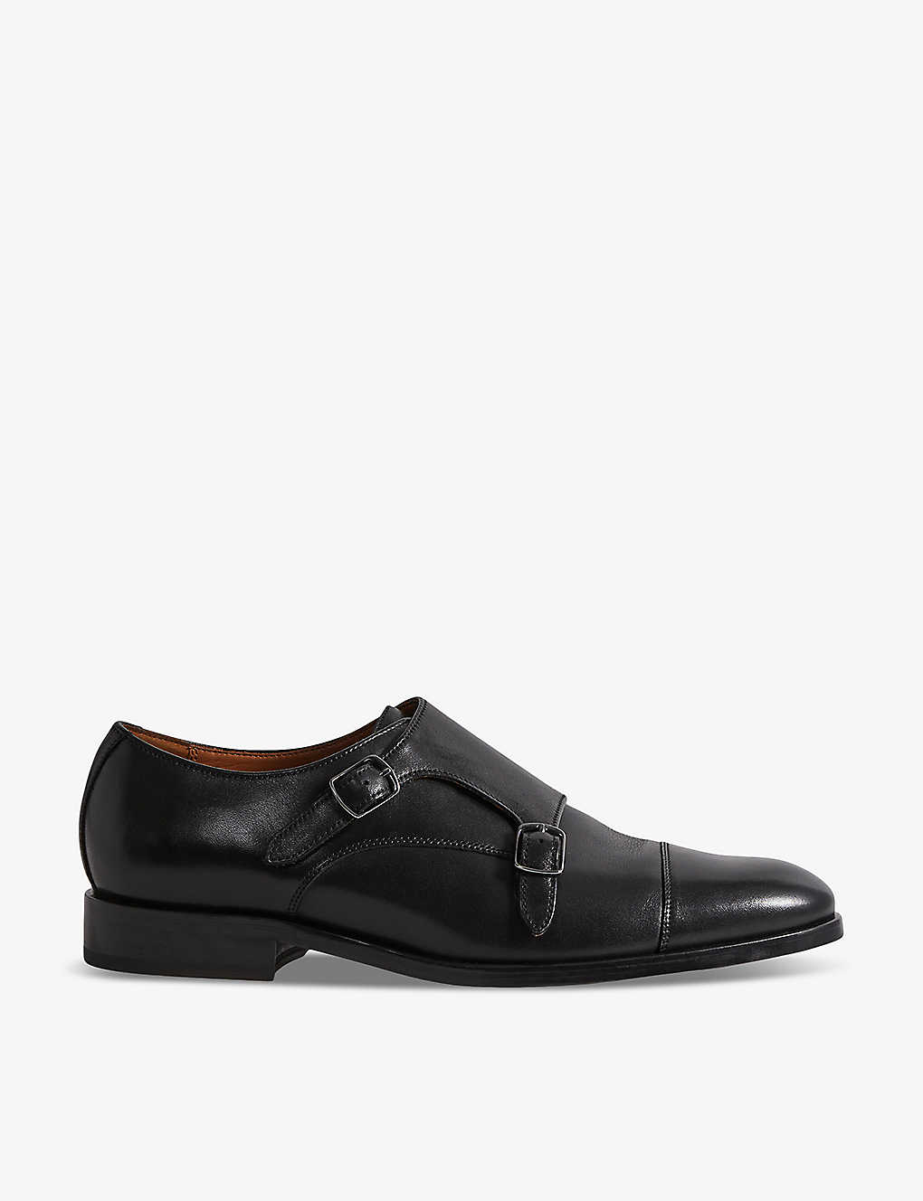 Reiss Mens Black Amalfi Double-monk Strap Leather Shoes