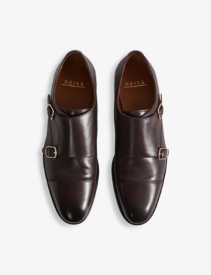 Reiss Mens Dark Brown Amalfi Double-monk Strap Leather Shoes In Dark Brown