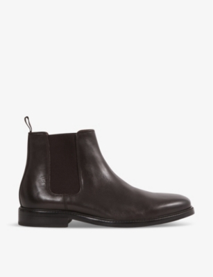 Shop Reiss Men's Brown Renor Elasticated-panel Leather Ankle Boots