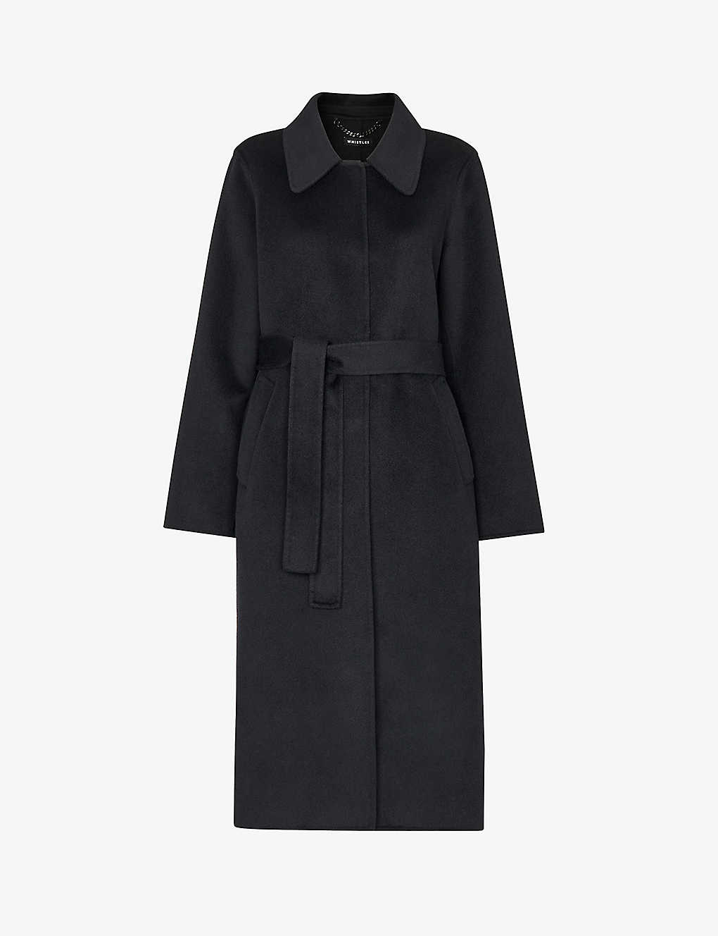 Whistles Nell Belted Single-breasted Wool-blend Coat In Black
