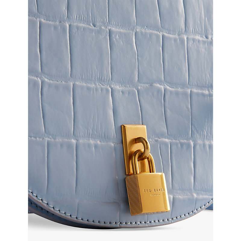 Shop Ted Baker Women's Mid-blue Sohho Padlock-embellished Leather Shoulder Bag