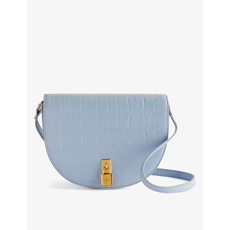 Shop Ted Baker Women's Mid-blue Sohho Padlock-embellished Leather Shoulder Bag