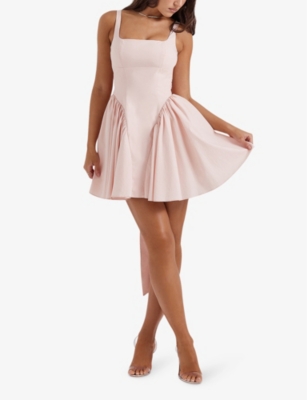 House Of Cb Womens Soft Peach Florianne Bow-embellished Cotton And Lyocell Mini Dress In Soft Peach