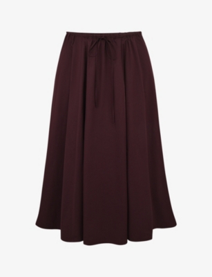 HOUSE OF CB HOUSE OF CB WOMEN'S RICH BROWN CORA GATHERED STRETCH COTTON-BLEND MIDI SKIRT